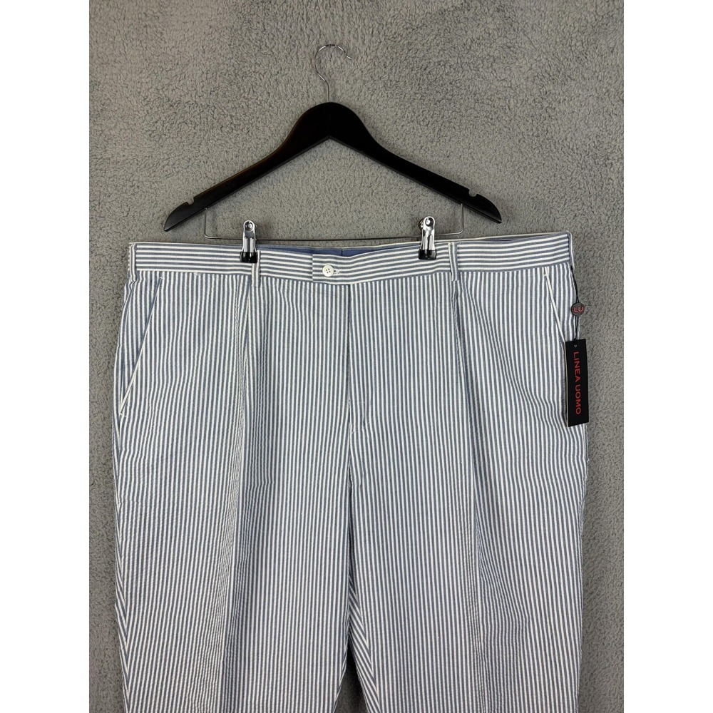 Linea Uomo Dress Pants Mens 46x30 Blue Striped Pleated Seersucker Summer